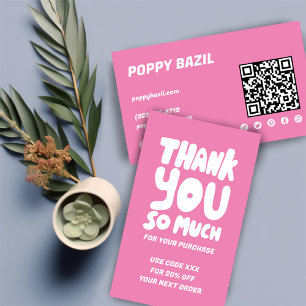 Simple Pink Curves Order Thank You Social QR Code Business Card