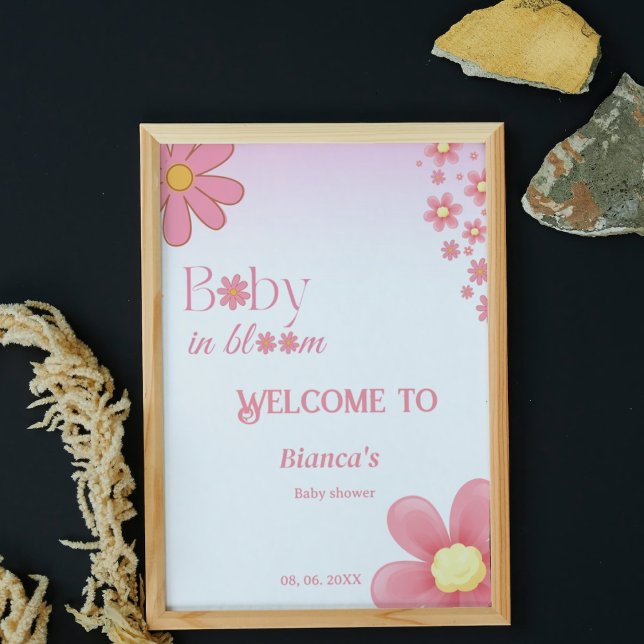 Simple pink daisy flower baby shower welcome poster (Creator Uploaded)