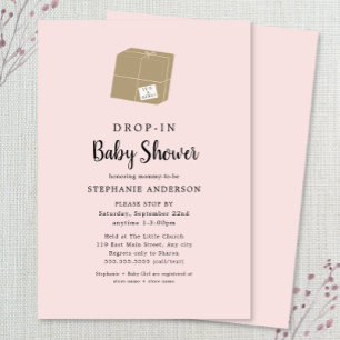 Simple pink DROP-IN Girl Baby Shower Invitation