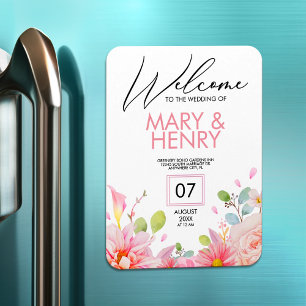 Simple pink elegant floral wedding save the date magnet