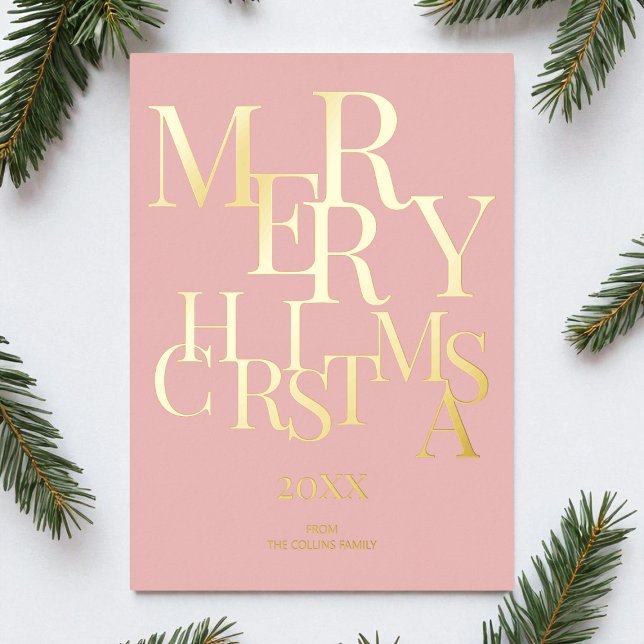 Simple Pink Elegant Minimalist Merry Christmas Foil Holiday Card (Simple Pink Elegant Minimalist Merry Christmas Foil Holiday Card)
