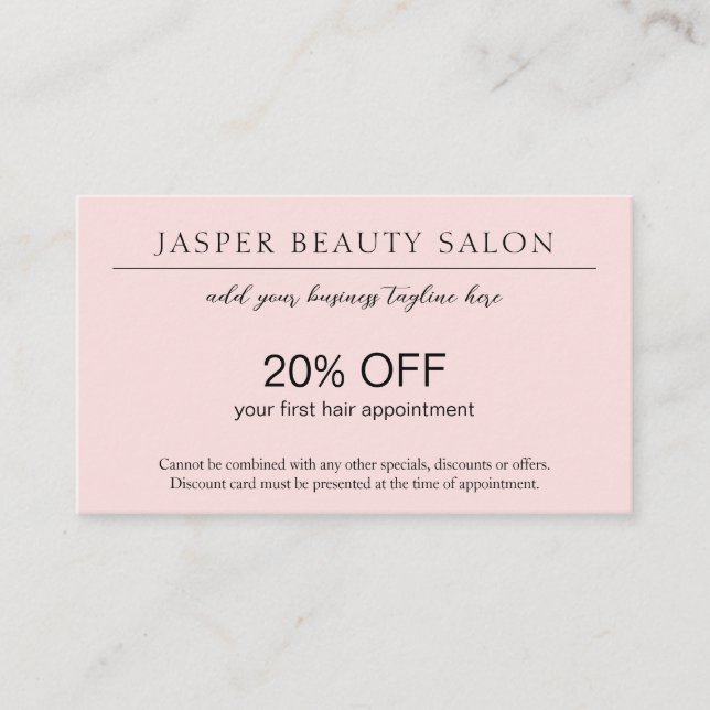 Simple Pink Elegant Professional QR Code Modern Discount Card (Front)