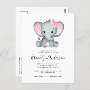 Simple Pink Elephant Baby Shower Invitation Postcard