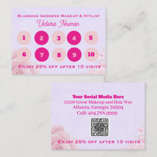 Simple Pink Floral Aesthetician Business QR Code Loyalty Card