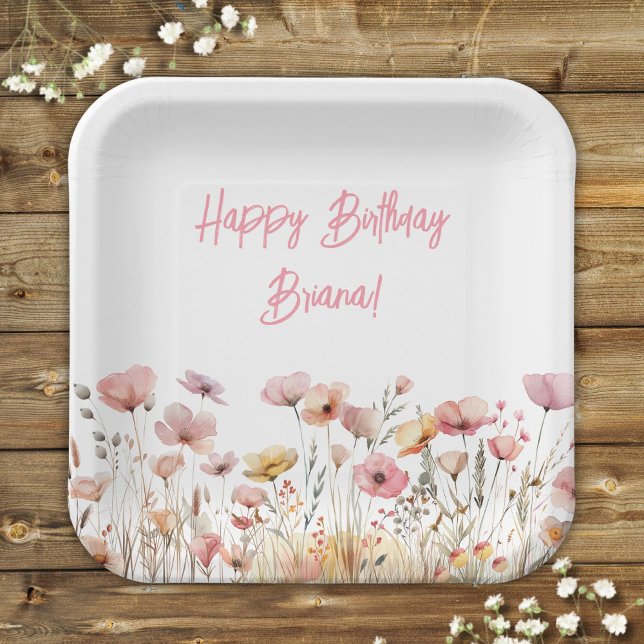 Simple Pink Floral Birthday Party Paper Plate (Creator Uploaded)