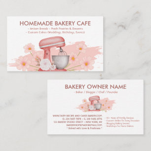 Simple Pink Floral Cake Bakery Business Card