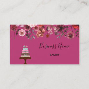 Simple Pink Floral Cake Bakery Business Card