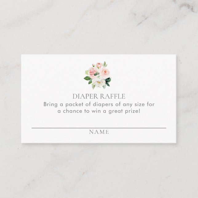 Simple Pink Floral Diaper Raffle Ticket  Enclosure (Front)