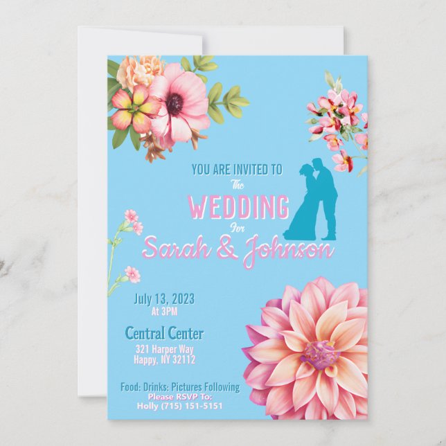 Simple Pink Floral  Invitation (Front)