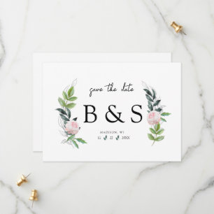 Simple Pink Floral Monogram Save The Date