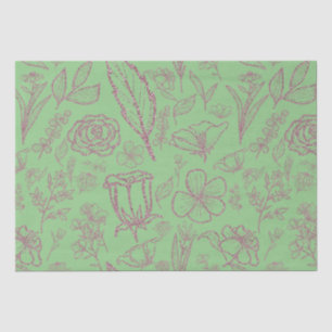 Simple Pink Floral on Green Tissue Paper
