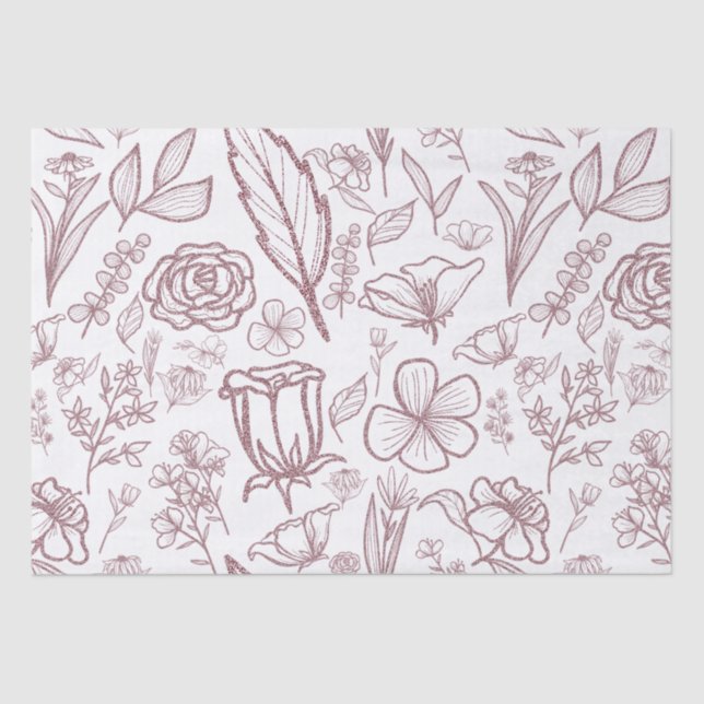 Simple Pink Floral on White | Tissue Paper (Front)