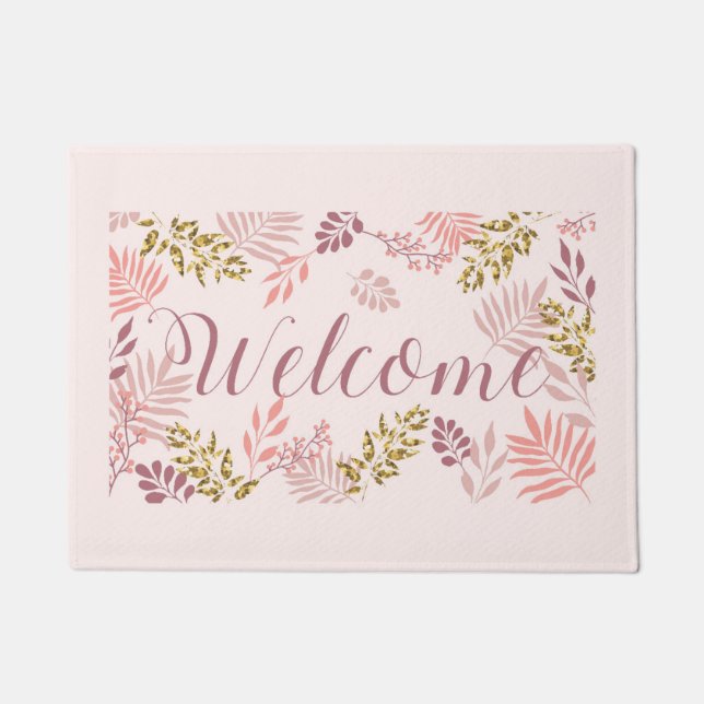 Simple Pink Floral Sketch Doormat (Front)