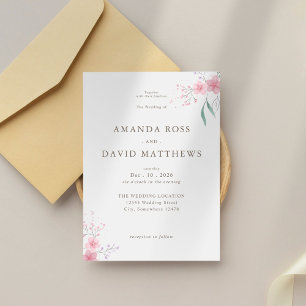 Simple Pink Floral Watercolor Wedding Invitation
