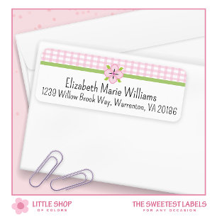 Simple Pink Gingham and Floral Return Address Label