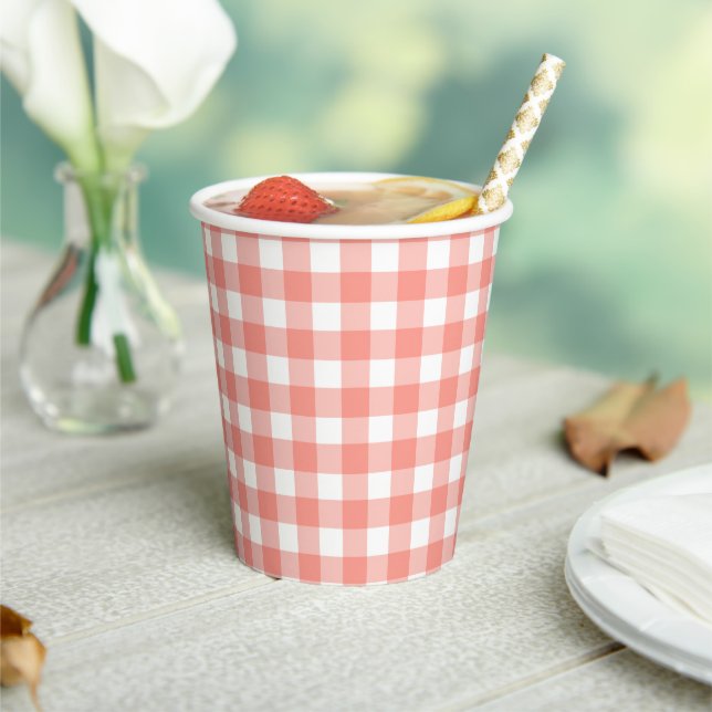 Simple Pink Gingham Pattern Birthday Paper Cups (Insitu)
