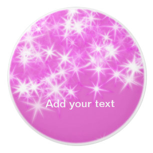 Simple pink glitter sparkle stars add your text  t ceramic knob