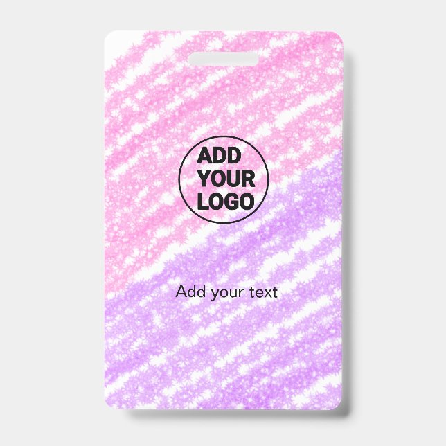 Simple pink glitter texture sparkle add logo text  ID badge (Front)