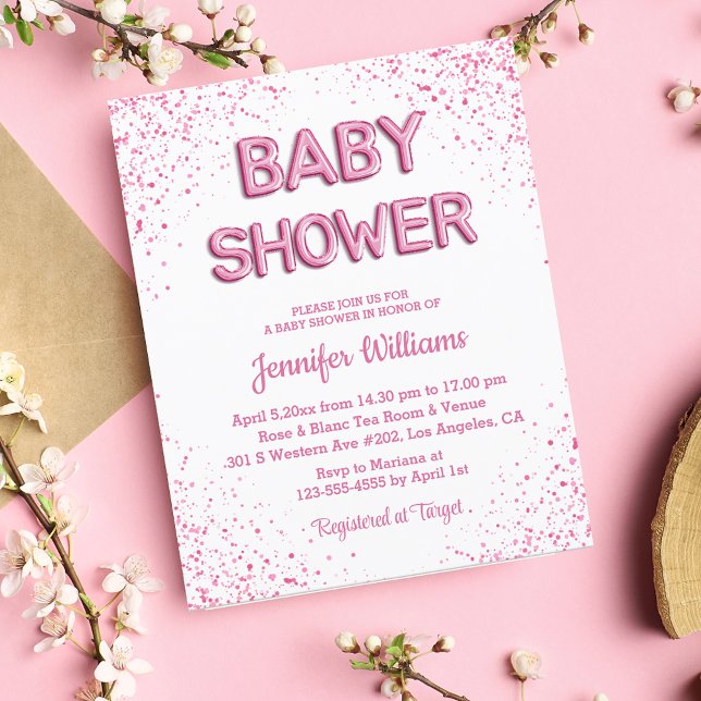 simple pink glitters girl baby shower invitation  (Creator Uploaded)