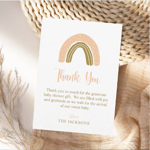 Simple Pink Gold Boho Rainbow Baby Shower Thank You Card