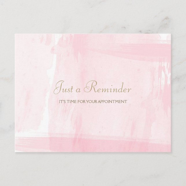 Simple Pink Gold Watercolor Appointment Reminder Postcard (Front)
