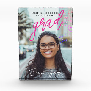 Simple Pink Grad Class Of Handwritten Typo Photo Block