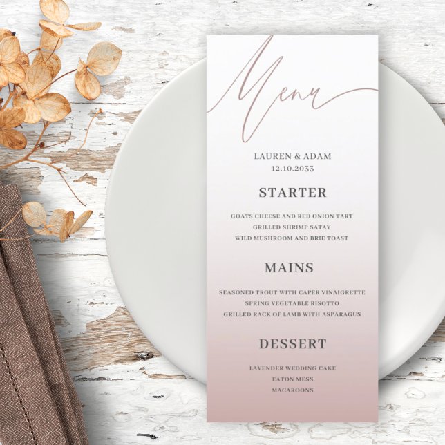 Simple Pink Gradient  Wedding Dinner Menu (Creator Uploaded)