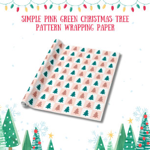 Simple Pink Green Christmas Tree Pattern Wrapping Paper