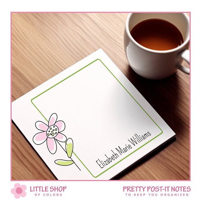 Simple Pink Green Floral Personalised Post-it Notes (Creator Uploaded)