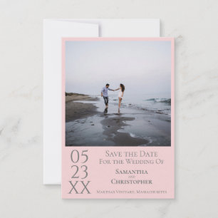 Simple Pink & Grey Modern Minimalist Photo Wedding Save The Date