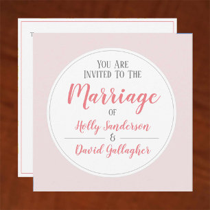 Simple Pink Grey & White Wedding Day Invitation
