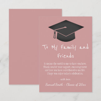 Simple Pink Handwriting Cap Tassel Graduation Thank You Card