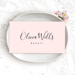 Simple Pink Handwritten Script Social Media Icons Business Card