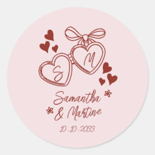 Simple Pink Handwritten Whimsical Doodle wedding Classic Round Sticker