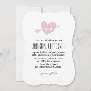 Simple Pink Heart & Arrow Love Wedding Invitations