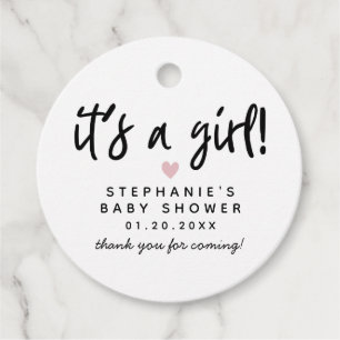 Simple Pink Heart Baby Shower Favour Tags