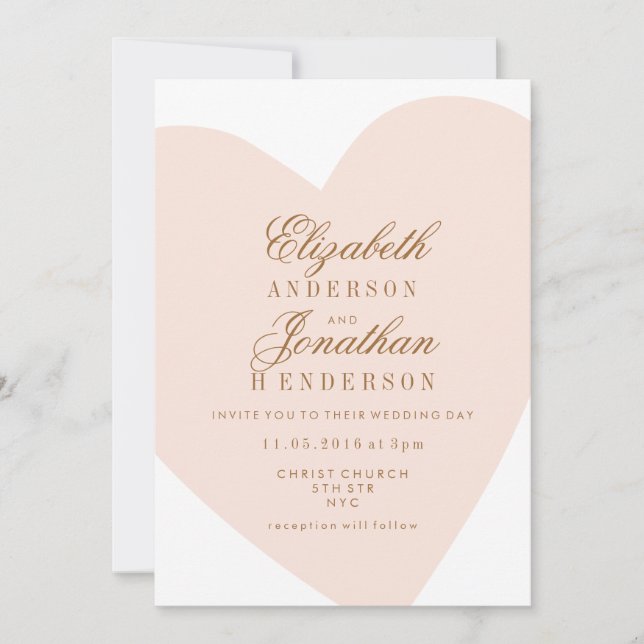 Simple Pink Heart Calligraphy Wedding Invitation (Front)