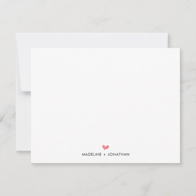 Simple Pink Heart Couple Newlyweds Family Name Card (Front)
