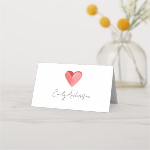 Simple Pink Heart Folded Place Card