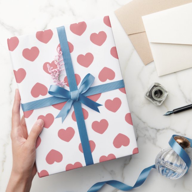 Simple Pink Hearts Minimalist Wrapping Paper (Gifting)