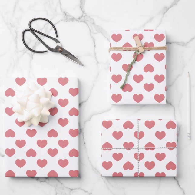 Simple Pink Hearts Minimalist Wrapping Paper Sheet (Front)