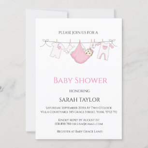 Simple Pink illustration Baby Shower Invitation