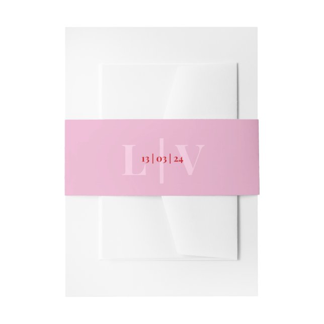 Simple pink initials of the newlyweds wedding  invitation belly band (Front Example)
