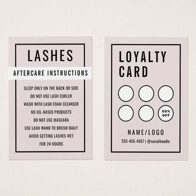  Simple Pink Lash Extensions Aftercare Card (Front & Back)