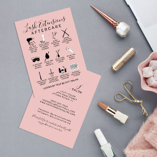Simple Pink Lash Extensions Aftercare Icon Business Card