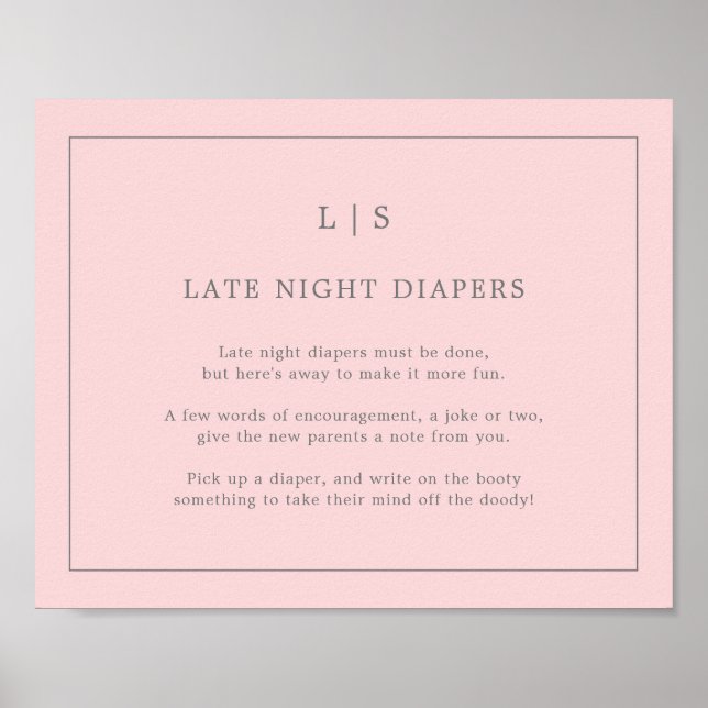 Simple Pink Late Night Diapers Baby Shower Game Poster (Front)