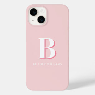 Simple Pink Letter Initial Monogram Case-Mate iPhone 14 Case