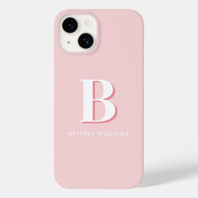 Simple Pink Letter Initial Monogram Case-Mate iPhone Case (Back)