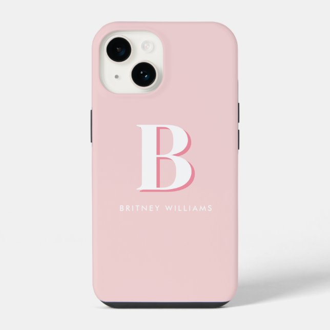 Simple Pink Letter Initial Monogram iPhone Case (Back)