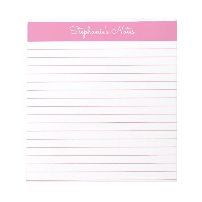 Simple Pink Lined Personalised Notepad (Front)